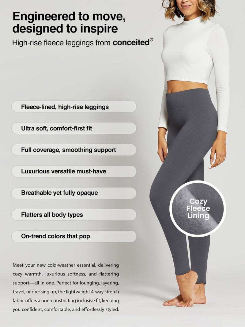 Conceited Fleece Lined Leggings Women - Warm - Winter - Women's Tights - Available in Plus Size - Cable - Large - X-Large Charcoal Grey - Image 2